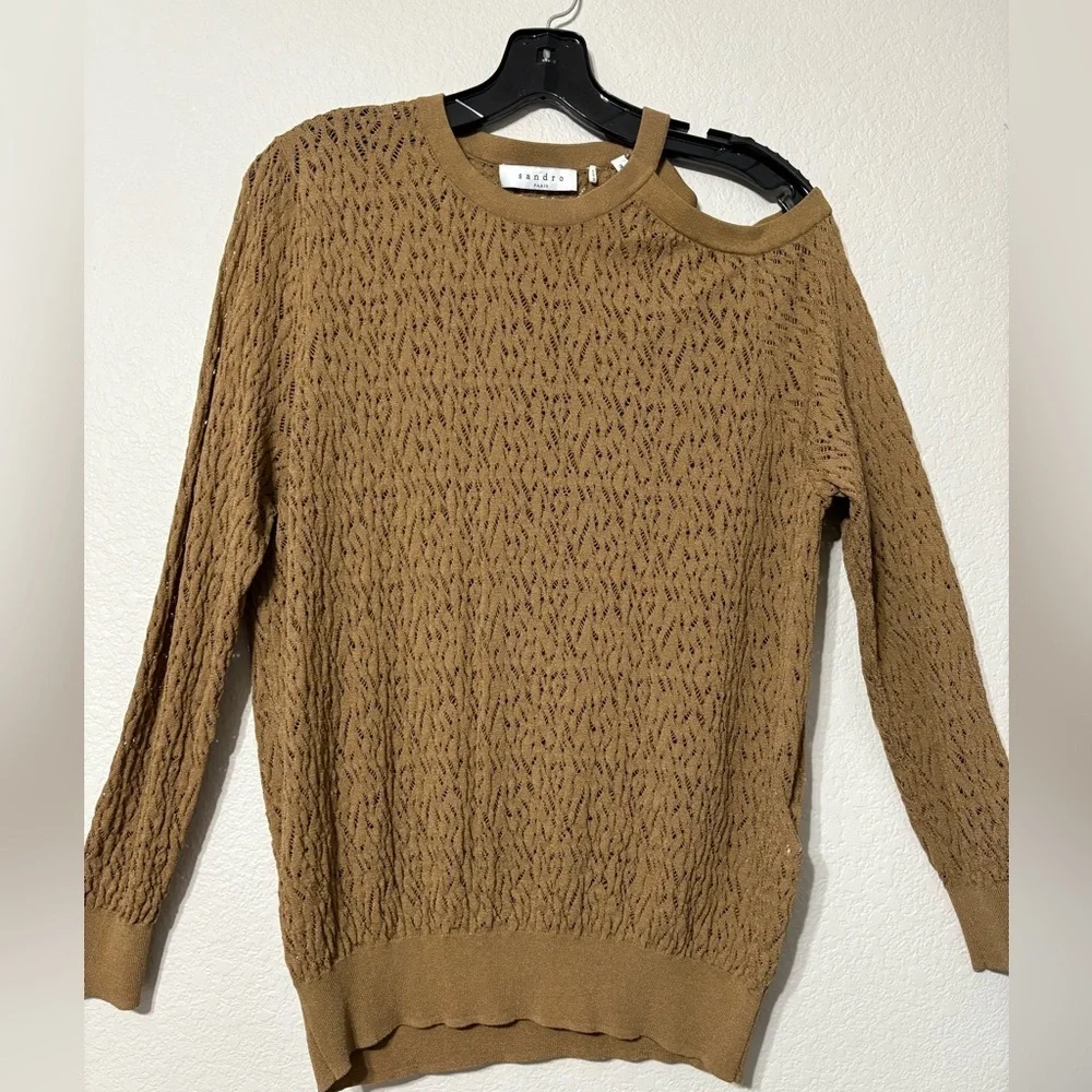 Sandro Brown, Sepia Cold-Shoulder Open Knit Jumper Sweater Long Sleeve S 3/US 8